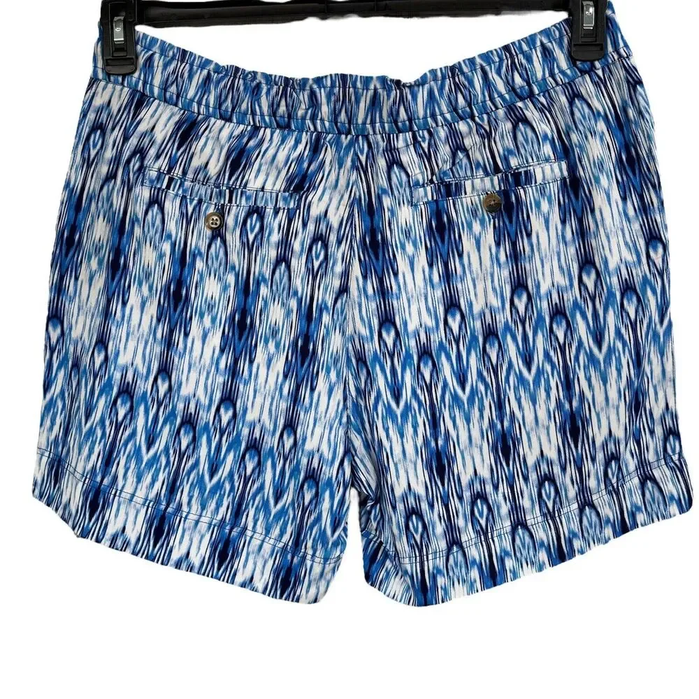 Caribbean Joe Large Shorts Abstract High-Rise Pockets Elastic Waist Blue Hue New
